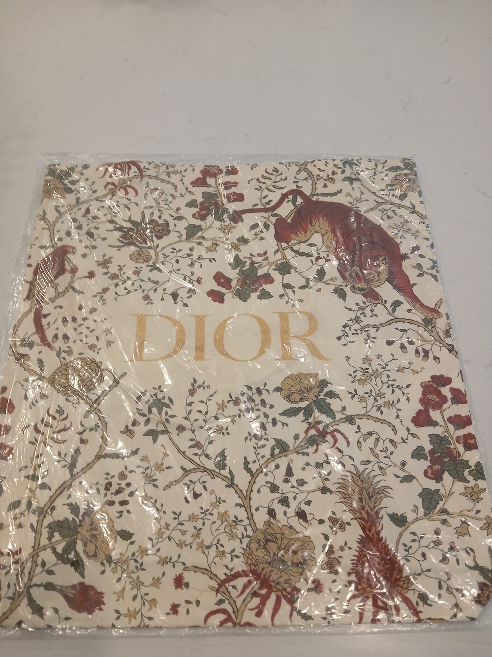 Dior Floral Logo Scarf in Cream, Gold & Red - Picture 3 of 4